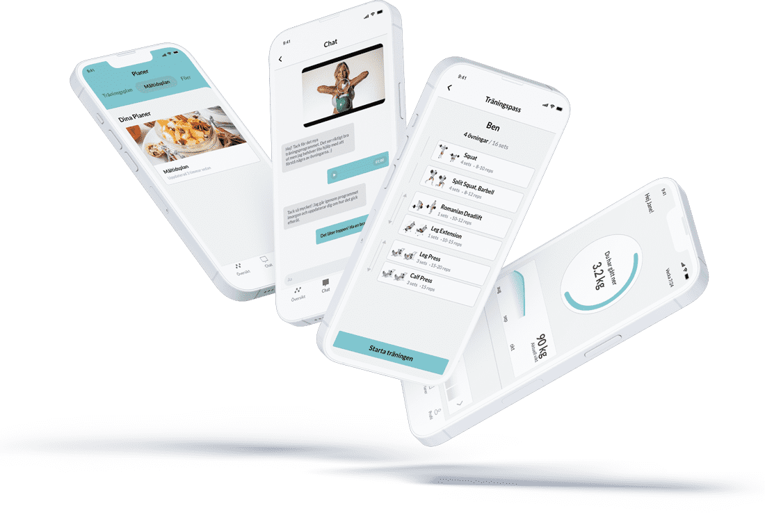 Overview of online coaching app showcasing tracking and workout features.